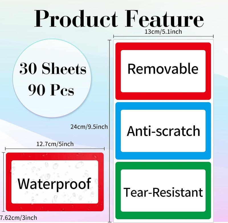 STARLIBOO Removable Colored Labels Stickers, 3X5 Inch Removable Large Label Stickers for Moving Boxes and Storage Bins- Waterproof- Writable- Tear Resistant (Blue/Red/Green) - Image 2